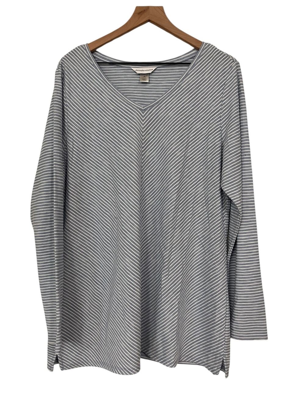 Christopher and Banks Womens Long Sleeve Blue White Striped Top Size XL